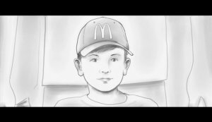 McDonalds Junge geht vor seinem Vater